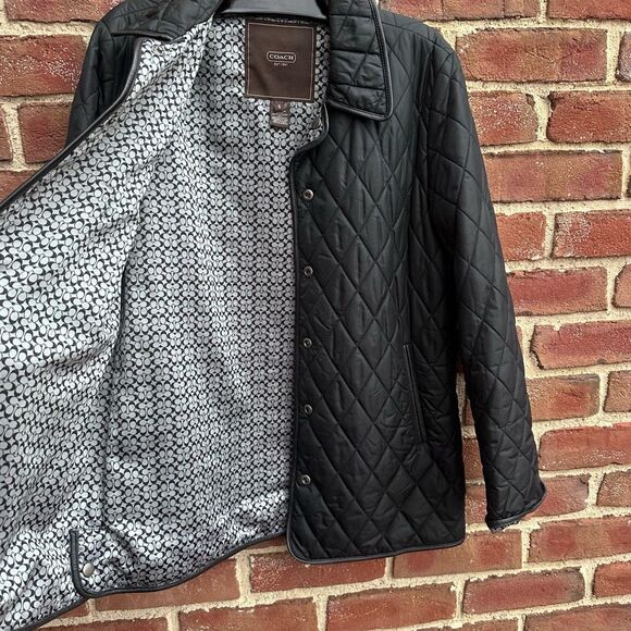 Coach Quilted Snap Front Jacket Black Signature Lined Coat Women’s Small - Picture 6 of 8